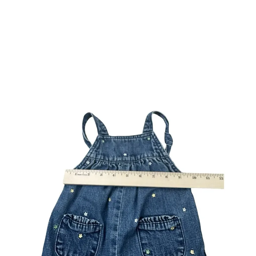 Vintage 2002 Gymboree Baby Denim Overalls Floral Embroidered Snap Romper 12-18M